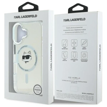 Karl Lagerfeld iPhone 16 Plus 6.7" Case White MagSafe Hardcase IML Metal Choupette Head