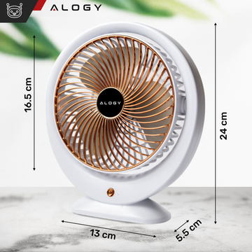 Stolný ventilátor stojaci výkonný malý prenosný bezdrôtový 1200mAh USB-C Alogy White