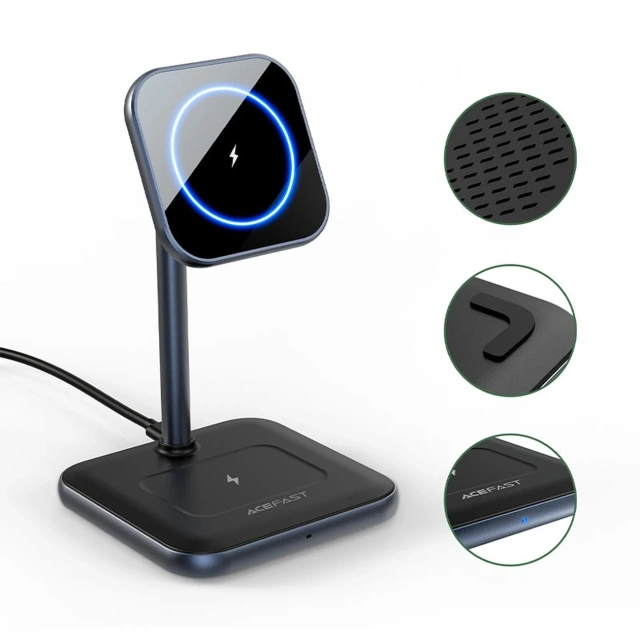 Acefast 15W Qi Wireless Charger für iPhone (mit MagSafe) und Apple AirPods Stand Stand Magnethalter schwarz (E1 schwarz)