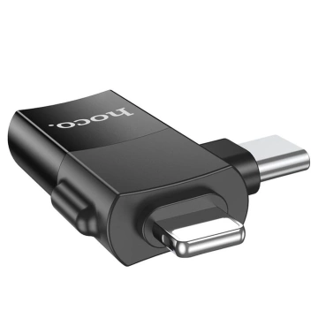 Adaptér HOCO OTG Typ C (samec) / Lightning (samec) na USB A (samica) 2v1 UA17 čierny