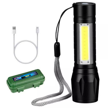 Tactical flashlight Mini classic light 9cm LED COB T6 with adjustable Zoom pocket black