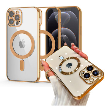 MagSafe Hülle für Apple iPhone 14 Pro Max Alogy Glamour Luxus Ringgehäuse Goldenes transparentes Glas