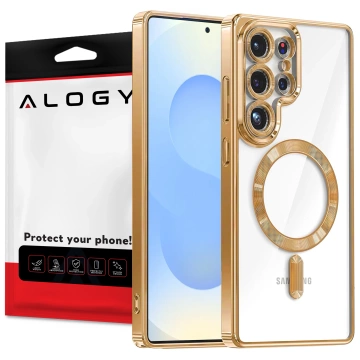 Pouzdro MagSafe pro Apple iPhone 16 Pro Max Alogy Glamour Pouzdro luxusního prstenu zlaté-průhledné