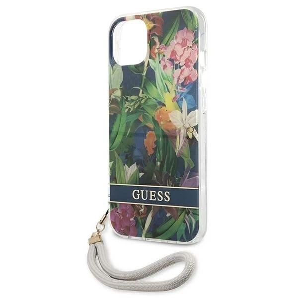 Guess GUHCP13SHFLSB iPhone 13 mini 5,4" niebieski/modré pevné puzdro Flower Strap