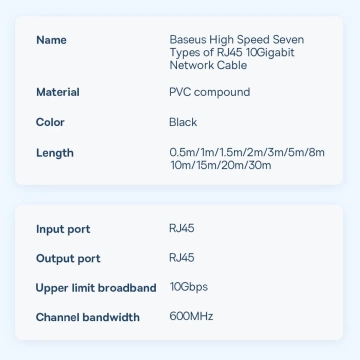 Baseus Speed ​​Seven Netzwerkkabel RJ45 10Gbps 0,5m schwarz (WKJS010001)