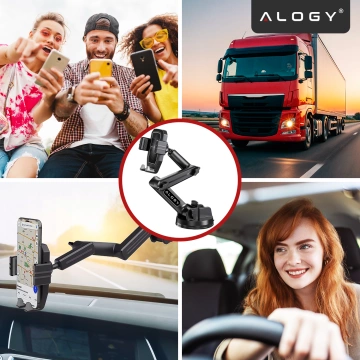 Držák telefonu do auta 7,2" na kamion, autobus, náklaďák, bagr, auto, délka 43 cm, na okno kokpitu, Alogy, Černá