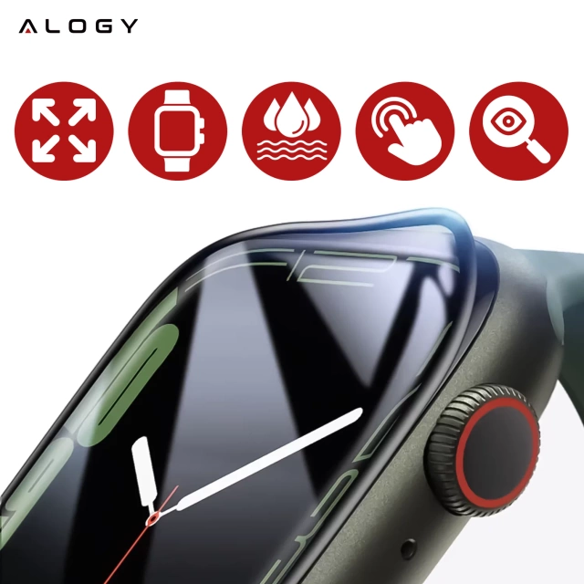 2x Гібридне скло для Apple Watch 10 42 мм Alogy 3D Glass з чорною рамкою