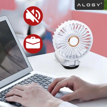 Bezdrátový přenosný stolní ventilátor Alogy CoolBreeze™ s držákem na telefon, nabíjením přes USB-C, baterií 18650 – bílý