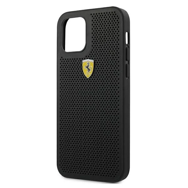 Puzdro na telefón Ferrari iPhone 12/12 Pro 6,1" čierne/čierne pevné puzdro On Track Perforated