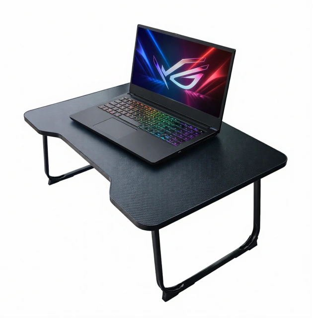 Stolik składany gamingowy 60×40 cm – biurko na laptopa z powierzchnią Carbon, lekki i przenośny, stabilna konstrukcja do domu i grania – Alogy CarbonDesk™ Czarny