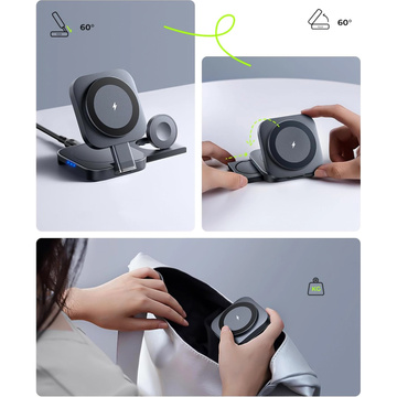 Qi Mag Safe 15W induktives Ladegerät für iPhone Apple Watch AirPods kabellose 3in1 Dockingstation schwarz