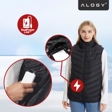 Kamizelka grzewcza z 28 strefami – 4-stopniowa regulacja temperatury, zasilanie USB, idealna na zimę i aktywności outdoor – Alogy ThermoVest™ Czarna (M)