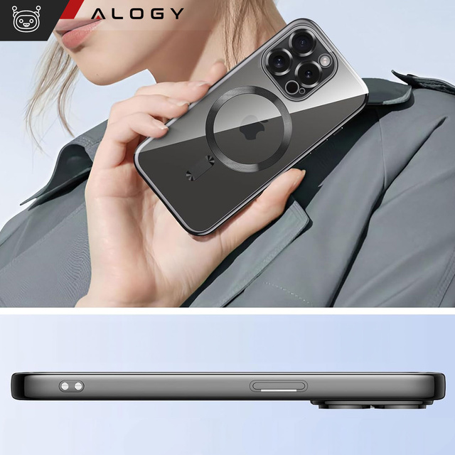 MagSafe Case for iPhone 15 Pro Glamor Luxury Slim Ring Alogy Black Transparent