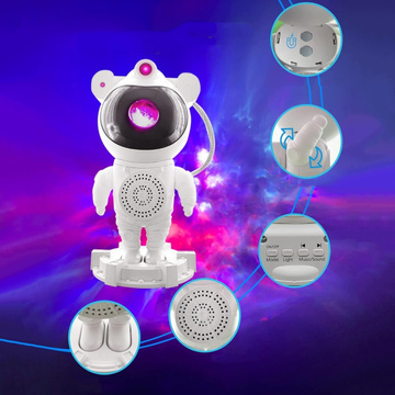 Galaxy Star Projector - Astronaut Man with Speaker Bluetooth Speaker RGB LED Lamp for Children's Room Remote Control White