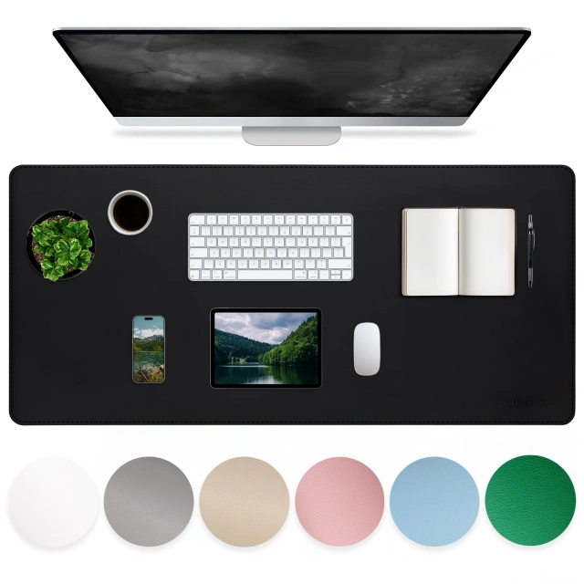 Podkładka na biurko 90×45 cm – antypoślizgowa mata ochronna z eleganckiej ekoskóry PU, pod mysz i klawiaturę, stylowa i trwała – Alogy WorkMat™ Czarna
