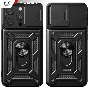 Puzdro pre Apple iPhone 16 Pro Max, pancierový Slide Case Ring, kryt, ochrana fotoaparátu, Camshield Alogy, čierny