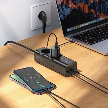 Подовжувач зарядного пристрою Hoco NS10 2 м 67 Вт 2x230 В USB-C 3x USB-A Чорний
