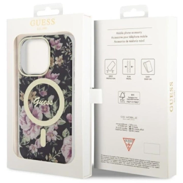 Sada na telefon Guess GUHMP14LHCFWSK pro Apple iPhone 14 Pro 6,1" černý/černý pevný obal Flower MagSafe