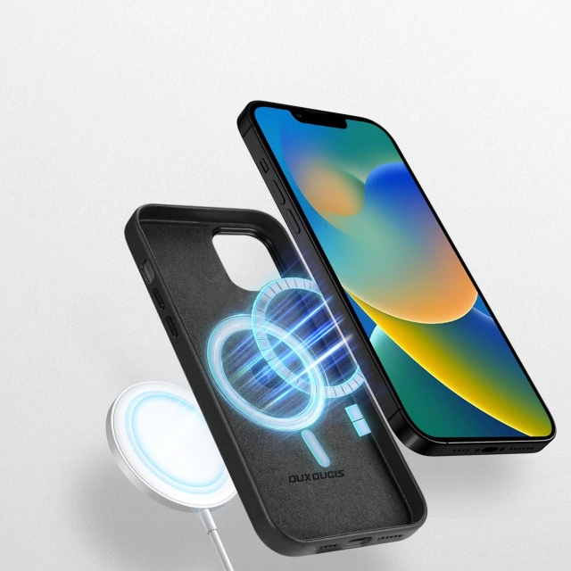 Dux Ducis Grit Leather Case for iPhone 14 Plus Sleek PU Leather Cover (MagSafe Compatible) Black