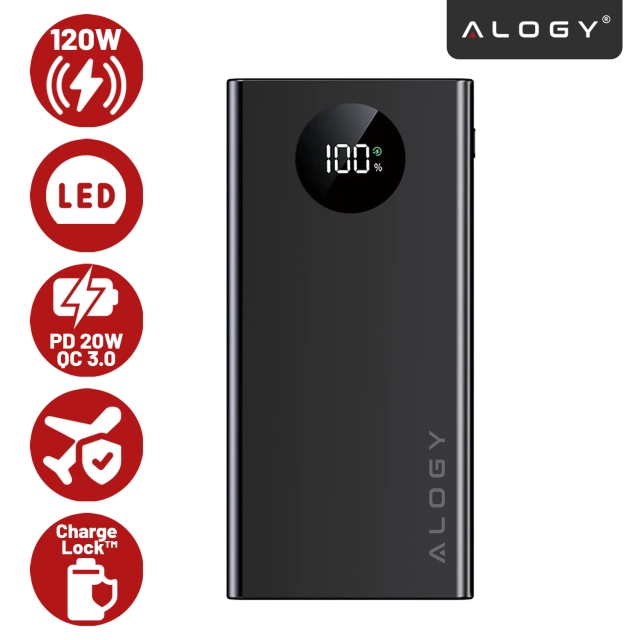 PowerBank Alogy TurboCharge 120W PD PowerDelivery швидка зарядка 10000mAh 2x USB-A 1x USB-C Black