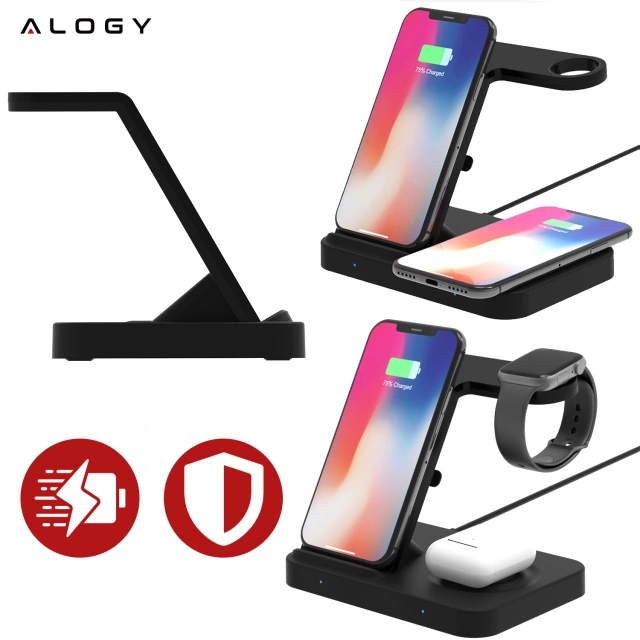 Qi 15W indukční nabíječka pro iPhone Apple AirPods bezdrátová dokovací stanice 2v1 Černá