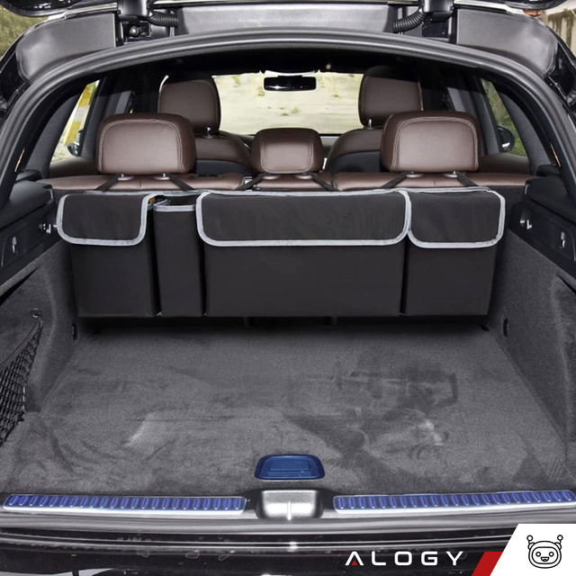 Car organizer Bag for the trunk of a car, large trunk for a seat with Velcro, Alogy Black
