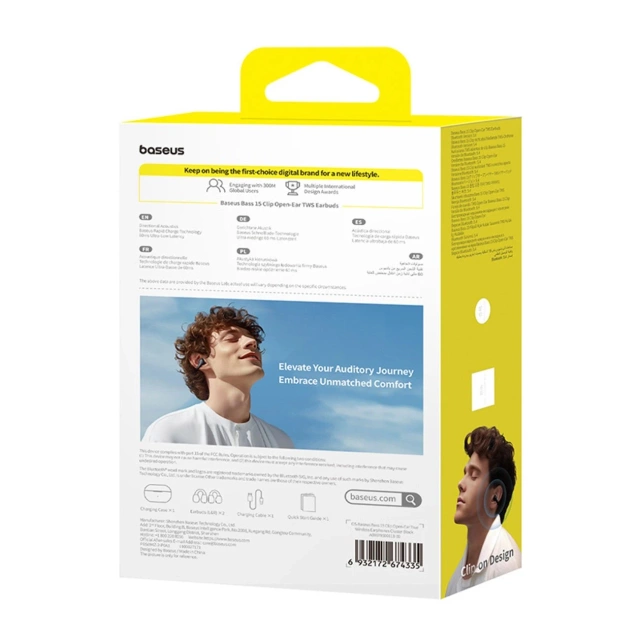 Słuchawki Baseus Bass 15 Clip OWS + Kabel USB-C 30cm Czarne