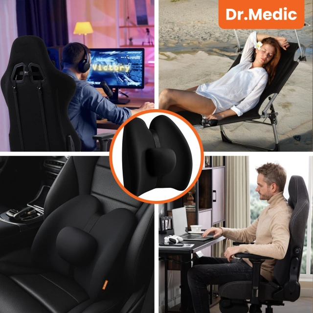 Poduszka samochodowa masująca lędźwiowa – ergonomiczne wsparcie pleców i odcinka lędźwiowego, elektryczny masażer z wibracjami i regulacją wysokości dla kierowcy i pasażera – Dr.Medic RelaxLumbar™