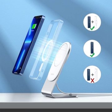 Choetech Magnetic Qi Wireless Charger 15W (MagSafe Compatible) White (T517-F) Stand Holder Silver