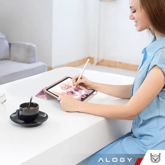 Hybrid-Hülle mit Stifthalter für Apple iPad Air 11" (2024, 2025) / Air 10,9" (2020, 2022) / Pro 11 (2018) – Alogy Hybrid Book Cover Case Marmorrosa