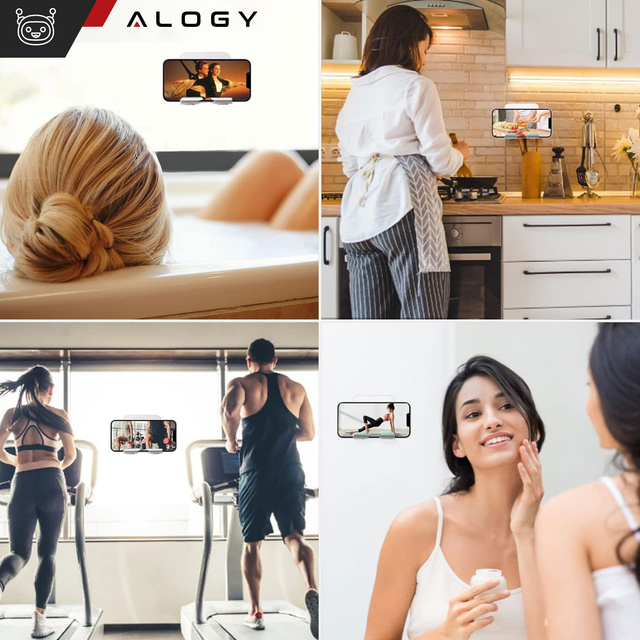 2x Uchwyt ścienny na telefon tablet 4-12" wieszak hak haczyk aluminiowy do lustra na ścianę Alogy Srebrny