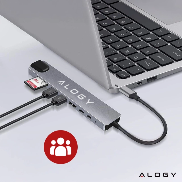 8-in-1-Hub mit USB-C auf 2xA, 2xC, HDMI, SD, Micro-LAN 100 Mbit/s – Alogy MultiHub™ für Notebooks und Laptops