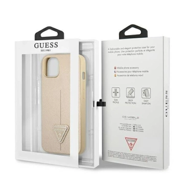 Etui Guess GUHCP14MPSATLE do Apple iPhone 14 Plus 6,7" beżowy/béžové pevné puzdro SaffianoTriangle Logo