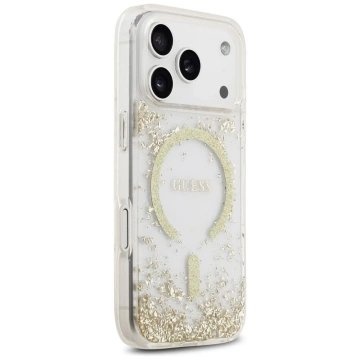 Etui Guess MagSafe do iPhone 17 Pro Resin Bottom Glitter Gold