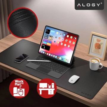 Podkładka na biurko 80×40 cm – antypoślizgowa mata ochronna z eleganckiej ekoskóry PU, pod mysz i klawiaturę, stylowa i trwała – Alogy WorkMat™ Czarna