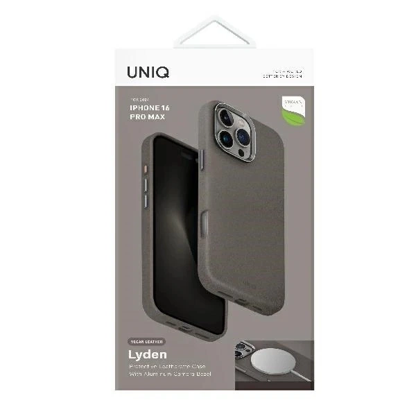 Etui UNIQ Lyden do iPhone 16 Pro Max MagClick Szare Skórzane
