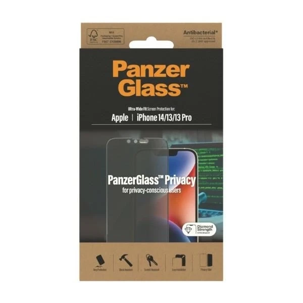 PanzerGlass Ultra-Wide Fit pro iPhone 14 / 13 Pro / 13 6,1" Ochrana soukromí Antibakteriální P2771