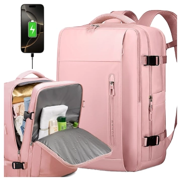 Bange Waterproof Backpack for Laptop 15.6" City Travel 46x31.5x20 cm for Work Airplane Women with USB Port Pink