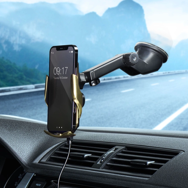 Autohalterung Ladegerät FORCELL F-GRIP HS1 Qi Induktion 15W Gold