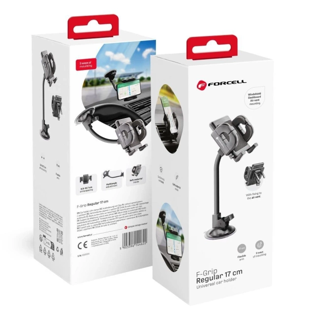 Držiak do auta Forcell Regular 2v1 s mriežkou/skleneným ramenom 17 cm čierny