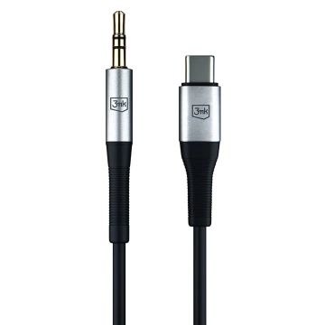 Kábel audio adaptéra USB-C Typ C na Mini Jack 3,5 mm kábel 1 m 3 mk AUX kábel čierny a strieborný
