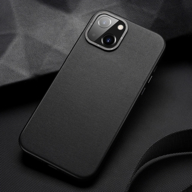Dux Ducis Grit Leather Case for iPhone 14 Plus Sleek PU Leather Cover (MagSafe Compatible) Black