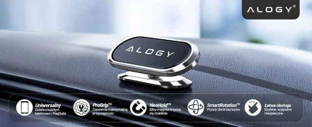 Універсальний автомобільний магнітний автомобільний тримач Alogy для телефону на кокпіт для приладової панелі Чорний