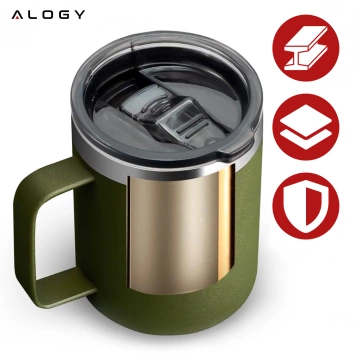 Thermobecher 420 ml mit Henkeldeckel für Kaffee, Tee, Steel, Kalt- und Heißgetränke Alogy Green