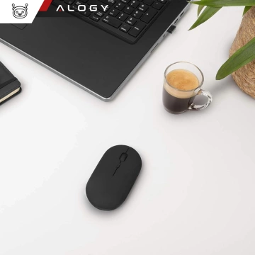 Alogy kabellose Maus, kleine ergonomische Maus für Laptop, PC, Bluetooth, 2,4 GHz, leise, Schwarz