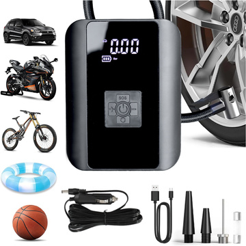 Electric Bicycle Pump for Bicycle Cordless Car Air Compressor Portable with Flashlight 150 PSI Alogy Black