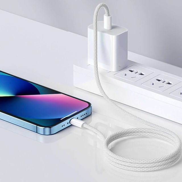 Kábel USB-C typu C Silný rýchly 60 W PD 1M pre iPhone 15 Alogy nylonový kábel biely