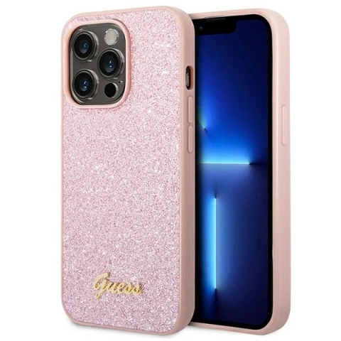Etui Guess GUHCP14XHGGSHP pro Apple iPhone 14 Pro Max 6,7" różowy/růžové pevné pouzdro Glitter Script