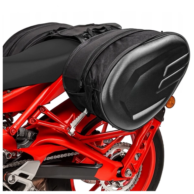 Sakwa Motocyklowa 38–58L – Torba, Kufry boczne, Sakwa na Tylne Siedzenie, Wodoodporna, Twardy Materiał, Regulowana na Motocykl – Alogy RoadPack™ Czarna