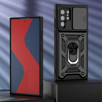 Pancierové puzdro s krytom fotoaparátu Alogy Camshield Stand Ring pre Samsung Galaxy S22 Ultra black
